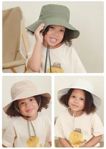 Three-color kids sun hats with adjustable chin straps for wind protection in outdoor activities