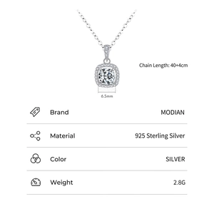 Classic 925 sterling silver necklace with a round zircon pendant in square halo design