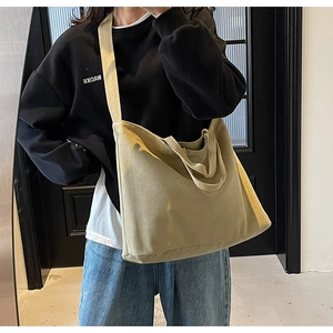 Detail of khaki canvas tote bag showing durable material and versatile shoulder strap