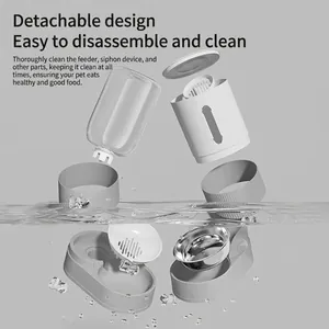 Automatic pet water and food dispenser with detached components and sleek 3D water design