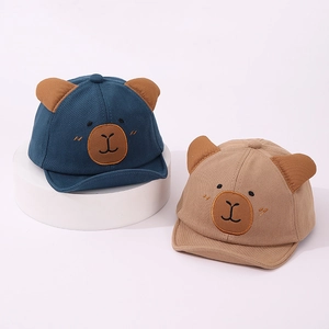 Casquette de baseball mignonne pour bébé avec oreilles d'ours en bleu et kaki