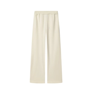 Minimalist beige wide-leg joggers featuring a comfortable elastic waist on a plain white background