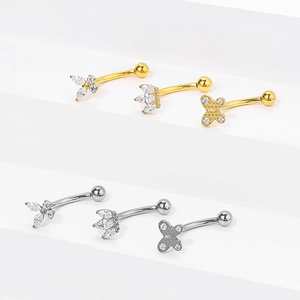 G23 titanium eyebrow rings set with butterfly and flower cubic zirconia stones