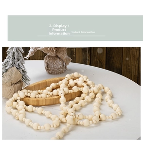 Close-up of natural unfinished wooden beads string for DIY Christmas crafts decoration