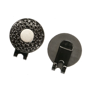Silver and black magnetic golf hat clip and ball marker set with textured metal design