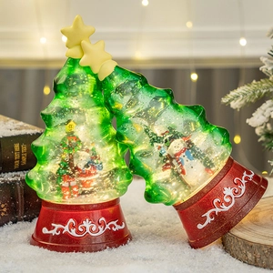 Christmas Tree Snow Globe Music Box With Swirling Glitter LED Lighting Santa Claus Snowman Internal Scenes Holiday Decor Gift