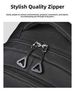 Close-up of durable dual zippers with anti-slip triangular pullers on a nylon backpack