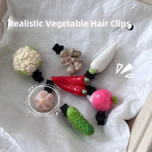 Ensemble détaillé de pinces à cheveux légumes réalistes en résine avec gingembre et ail