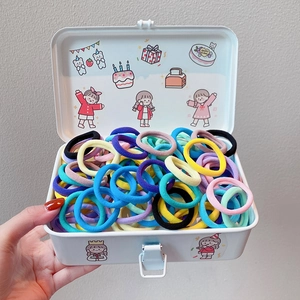 Colorful high elasticity hair bands set with a cute metal storage box for hair styling