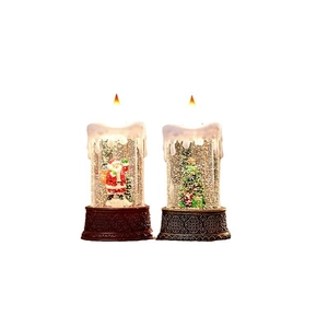 LED Christmas water lantern set with Santa and Christmas tree figures in bronze base