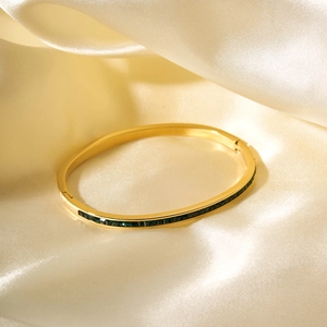 Bangle Stainless Steel Emerald Green Zircon Tarnish Free 18K Gold Plated Ins Style Elegant Jewelry For Women