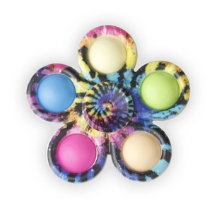 Top view of five-petal flower fidget spinner toy with colorful tie-dye patterns