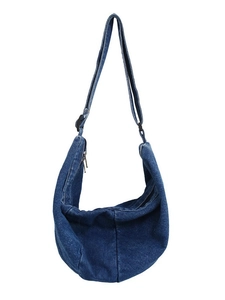 Unisex large capacity denim crossbody bag with adjustable strap in washed dark blue