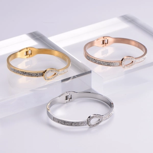 Sparkling rhinestone open bangles set in gold, rose gold, and silver finishes