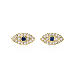 Vintage Turkish S925 sterling silver evil eye stud earrings with blue and white crystals