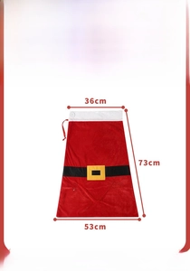 Detail size chart for large Christmas velvet gift bag showing dimensions 73x53cm with HO HO HO text