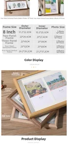 Detailed size chart for solid wood collage photo frames with multi-photo layout dimensions
