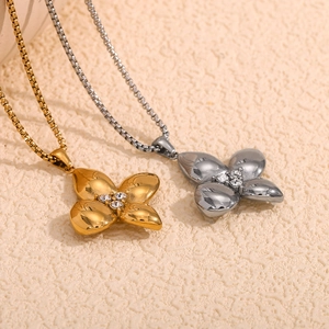 18K gold and silver plated stainless steel necklaces with sparkling clover pendants