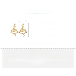 Detail view of gold-plated Christmas tree stud earrings with sparkling zircon stones