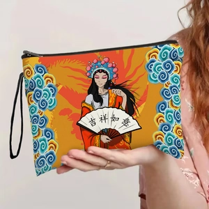 Portable makeup bag featuring colorful mermaid and traditional Chinese lady illustration
