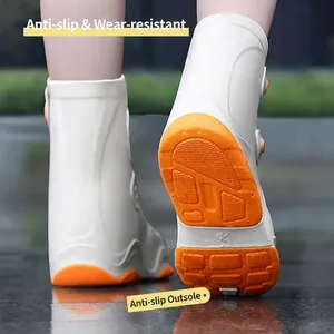 Waterproof silicone rain shoe covers with thickened anti-slip orange rubber soles