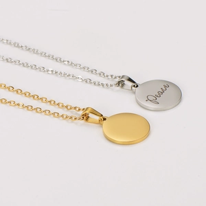 18k gold and silver plated stainless steel peace engraved circle pendant necklaces