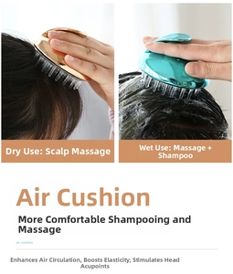 Close-up of dual-color scalp massager brush with air cushion for wet and dry hair care