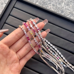 S925 sterling silver bracelet featuring colorful heart and teardrop shaped zircon stones