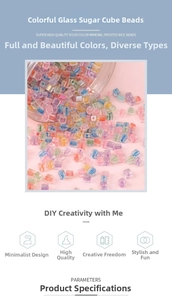 Macro view of 5mm iridescent glass cube beads with dyed cores for DIY jewelry