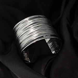 Exaggerated multi-layer silver metal line open cuff bracelet for women punk style