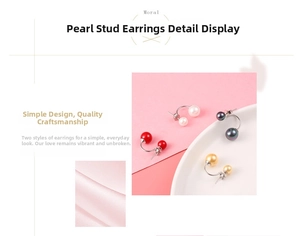 Detailed view of dual-sided shell pearl earrings with U-shaped S925 silver hooks