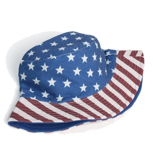 Reversible bucket hat for women with USA flag stars and stripes pattern design