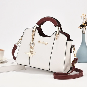 Elegant PU Leather Handbag Women Contrast Color Crossbody Bag With Star Pendant Multi Compartment Fashion Shoulder Bag