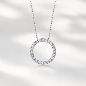925 Sterling Silver Moissanite Pendant Necklace For Women Elegant Hollow Round Geometric Inlaid Chain Jewelry Accessory Gift