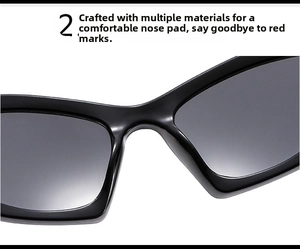 Close-up of comfortable integrated nose pads on black Y2K steampunk sunglasses