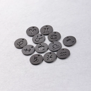 Detailed set of 12 black stainless steel charms with cutout zodiac signs for jewelry making