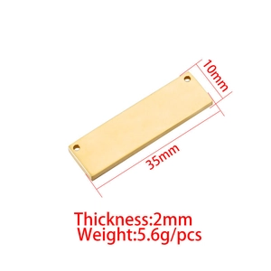 Polished gold rectangular stainless steel jewelry pendant with dimensions 35x10x2mm