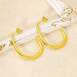 Women 18K Gold Plated Stainless Steel Hoop Earrings Retro C Shaped Geometric Minimalist Fashion Jewelry Gift