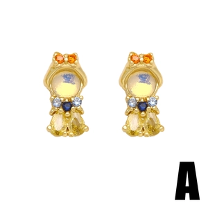 Mermaid princess stud earrings with colorful cubic zirconia and opal on white background