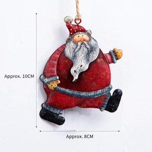 Vintage red metal Santa Claus ornament with rustic finish and jute rope for hanging