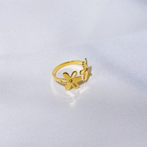 Bague ouverte tournesol dorée minimaliste pour femme en acier titane premium