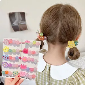 Colorful candy-style elastic hair bands with cute cartoon charms and beads for girls