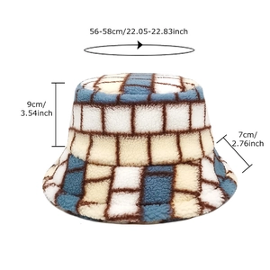 Plaid lamb wool bucket hat for women with 56-58cm head circumference measurement