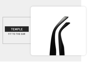 Detail of glossy black butterfly frame temples showing ergonomic ear fit and material