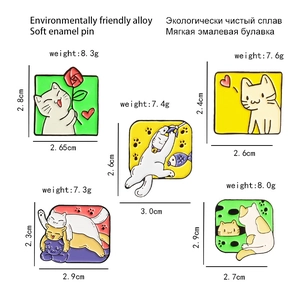 Lot de 5 broches chat mignon en émail et alliage écologique avec dimensions incluses
