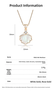 Detailed size specifications for the S925 sterling silver shell pendant necklace