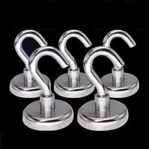 5-pack strong magnetic metal hooks with round base and J-shaped hook for storage