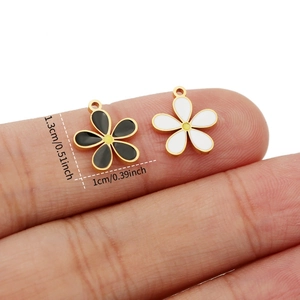 Flower Charm Pendant Copper 18K Gold Plated Enamel Drip Oil DIY Jewelry Making Earrings Necklace Accessory Floral Clover