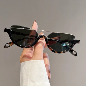 Women Cat Eye Sunglasses Semi Rimless PC Metal Frame UV400 Protection Retro Fashion Vintage Trendy Eyewear