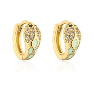 Orecchini a cerchio serpente placcati oro 18K con smalto verde e zirconi